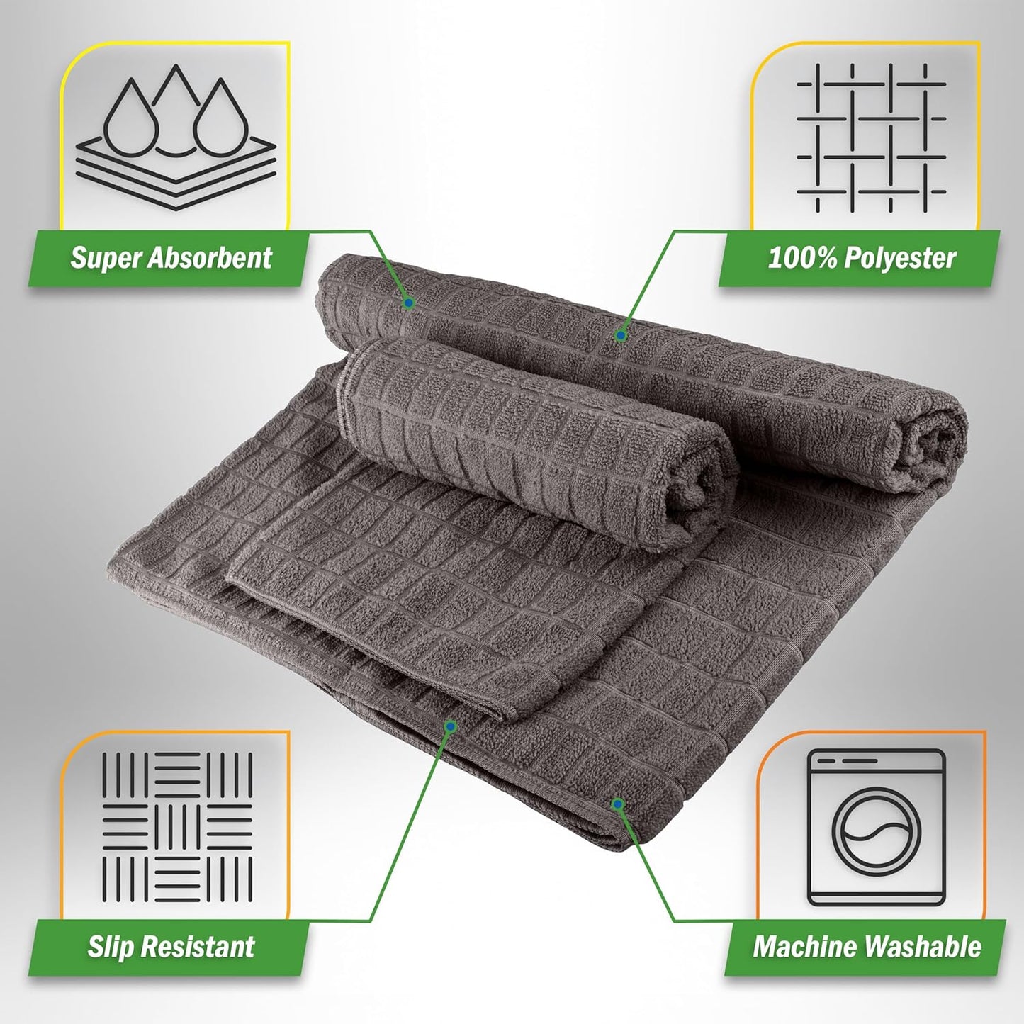 Yoga Mat Towel and Gym Towel Set - 2-Piece Non Slip Set for Hot Yoga, Pilates, and Gym - 72” x 24” Sweat Absorbent and Quick Drying Blanket with Corner Pockets for Mats by Wakeman (Gray)