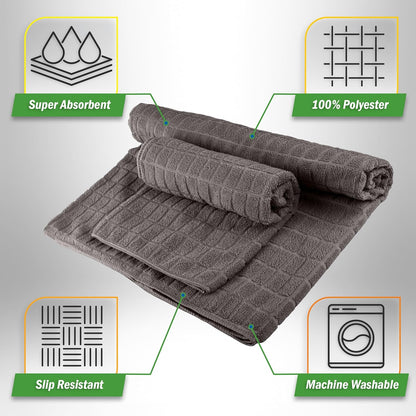 Yoga Mat Towel and Gym Towel Set - 2-Piece Non Slip Set for Hot Yoga, Pilates, and Gym - 72” x 24” Sweat Absorbent and Quick Drying Blanket with Corner Pockets for Mats by Wakeman (Gray)