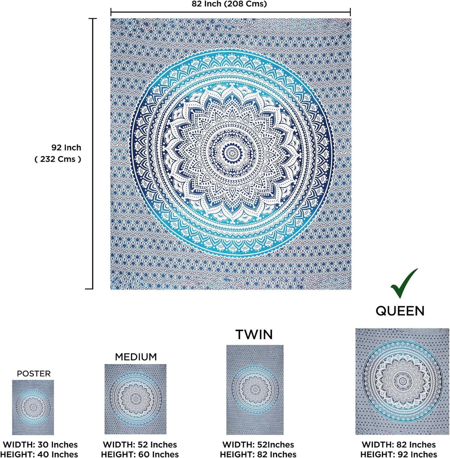 raajsee Indian Cotton Green Tapestry Mandala Wall Hangings- Tapestry For Bedroom - Indie Wall Tapestry Hippie Room Decor - Boho Small Tapestrys Aesthetic 30x40 Inches