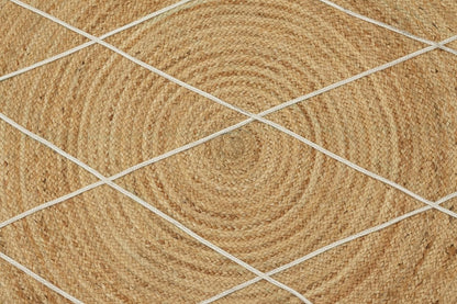 Kilim Rug 3' Round Area Rug Olive Beige White Braided Jute Carpet, Indoor Outdoor Flatweave Rug for Bedroom, Bedside, Kitchen, Beach & Terrace Yoga Mat - Colors A