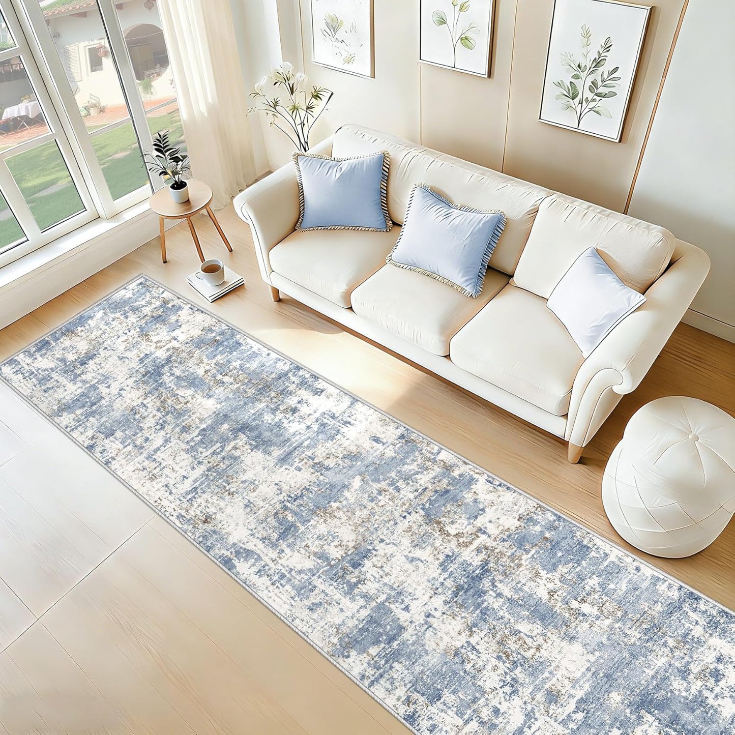 XLUEZ 8x10 Area Rugs for Living Room, Washable Modern Abstract Large Area Rug Neutral Soft Non Slip Kids Rug Stain Resistant Indoor Carpet for Bedroom Nursery Dining Children's Room(Blue, 8'x10')