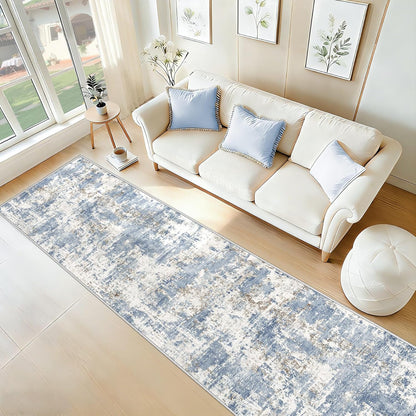 XLUEZ 8x10 Area Rugs for Living Room, Washable Modern Abstract Large Area Rug Neutral Soft Non Slip Kids Rug Stain Resistant Indoor Carpet for Bedroom Nursery Dining Children's Room(Blue, 8'x10')