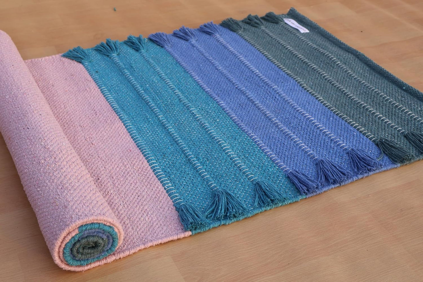 Jaipur Art & Rugs Cotton Yoga Rug - Eco-Friendly Hand-Woven Thick Mat (24”x72”x5mm) for Everyday Fitness at Home - Comfortable & Extra-Long - Colors B