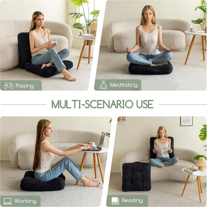 HIGOGOGO Floor Pillow Cushion for Adults, Meditation Cushion Pillow, Large Square Floor Sitting, Tufted Corduroy Cover, for Tatami Living Room or Yoga, 22x22 Inch, Dark Grey