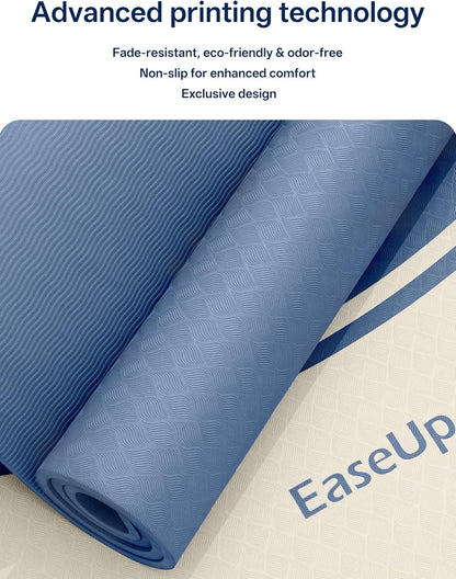 EaseUp Extra Thick Yoga Mat -2/5 inch (10MM), 72.8x31.5" Extra Long-Wide, Professional TPE Non-slip yoga mats for Yoga,Exercise, Workout,Pilates and Fitness, with strap