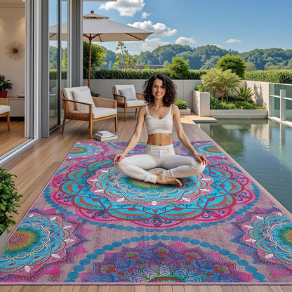 Arenarug Meditation Indoor Outdoor Rug 5x8 ft Mandala Pattern Rug Boho Style,Yoga Meditation Mat Picnic Rug for Patio Living Room Porch Garden Deck Backyard Easy to Clean Non Shedding Non-Slip
