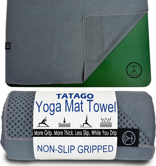 Tatago Yoga Mat Towel Non Slip for Hot Yoga. Our Hot Yoga Towel is Thicker, More Absorbent, and a Perfect Hot Pilates Mat Towel. 400GSM Microfiber Quick-Dry!