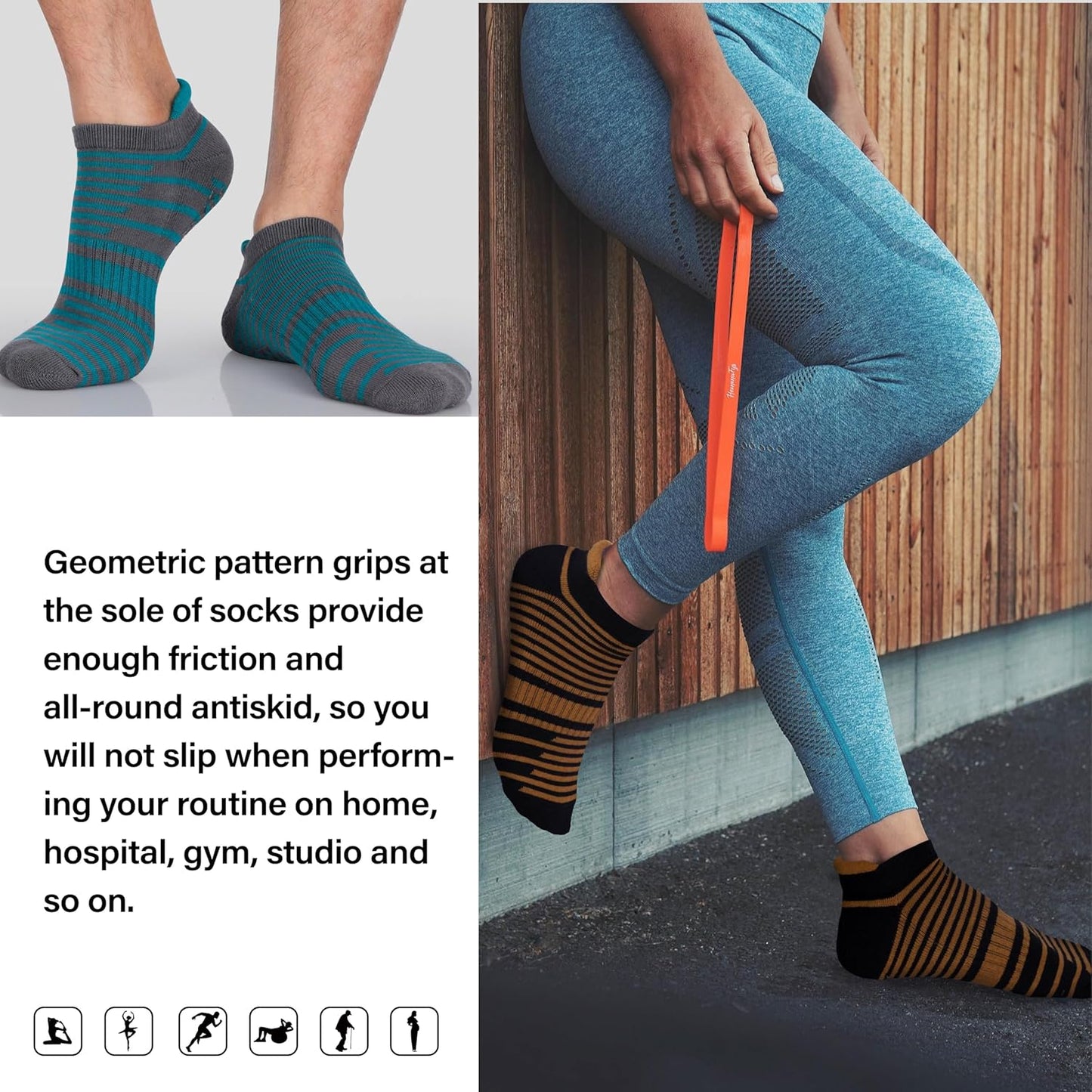 Hylaea Unisex Non Slip Socks with Grip for Yoga, Hospital, Pilates, Barre | Ankle, Cushioned