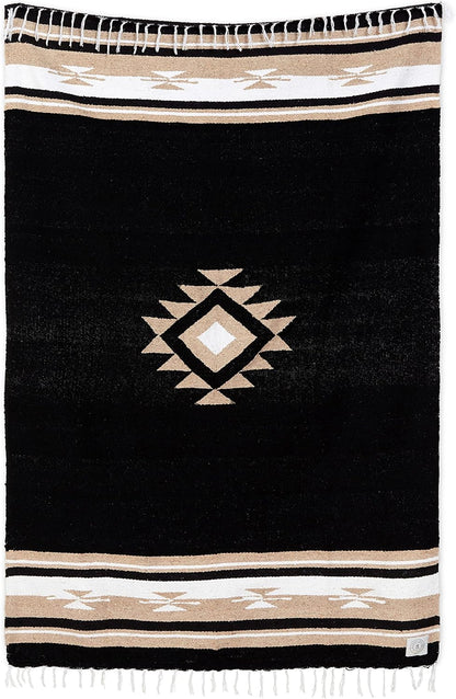 Mexican Blanket by Laguna Beach Textile Co - Beach, Yoga, Camping, or Decorative Throw Blanket - Traditional Handmade Serape (Ivory)