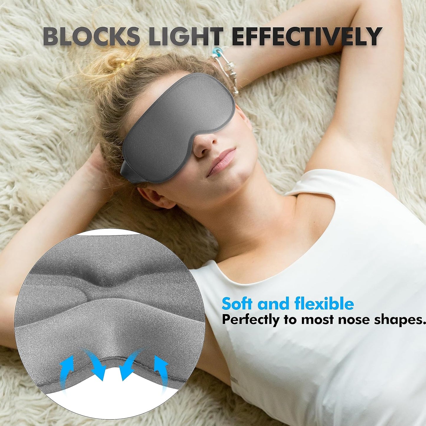 Sleep Eye Mask for Men Women, Sleeping Mask for Side Sleeper, Travel Blackout Night Blindfold Eye Shade Cover with Adjustable Strap (Black)