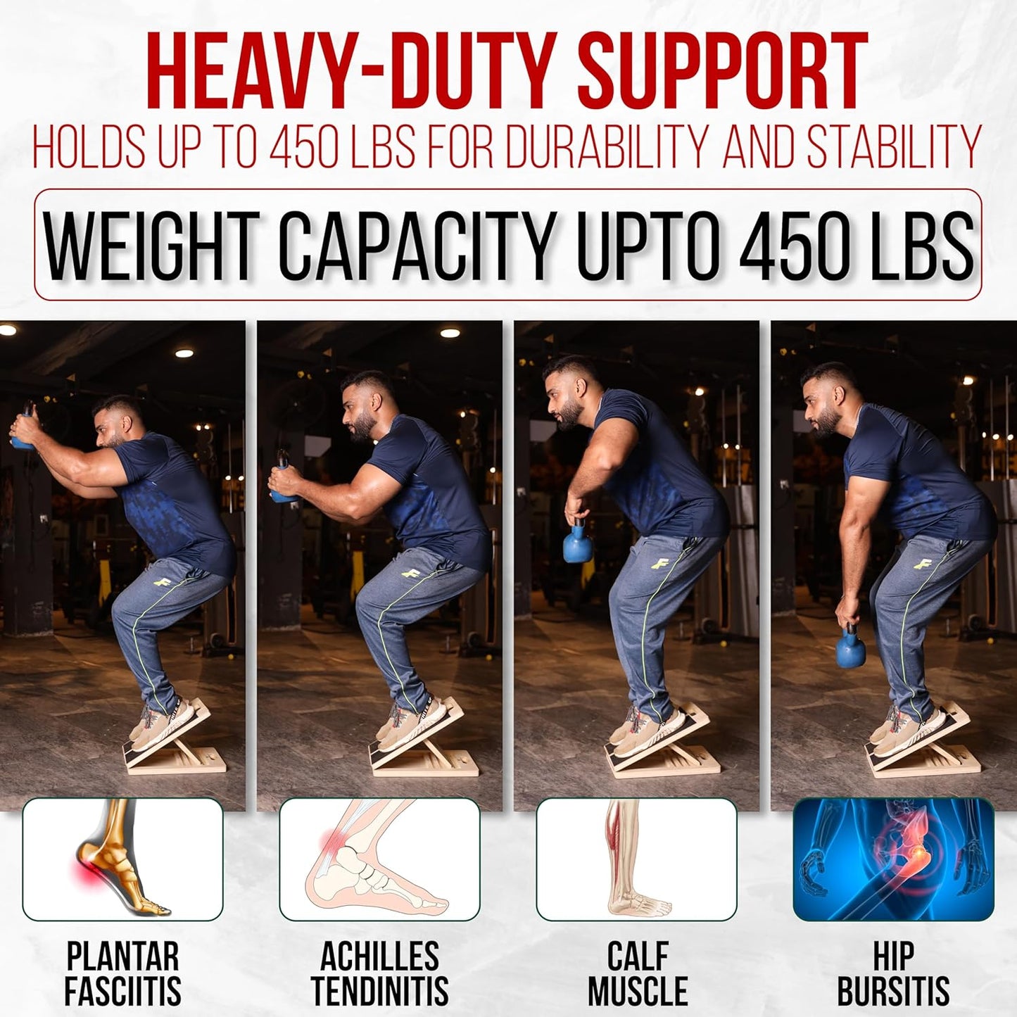 Professional Adjustable Calf Stretcher Slant Board for Squats for Ankle and Achilles Stretching, Posture Wooden Slant Board for Calf Stretching, Squat Wedge for Physical therapy & Exercise