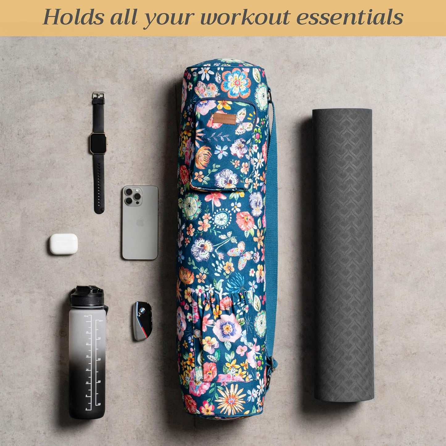 Maison d' Hermine Yoga Mat bag, Cylindrical bag for Woman&Men, yoga mat Bag &Adjustable shoulder straps Yoga Mat Carrier Bag with Drawstring Water Bottle Pocket and zipper pocket Easter Gifts