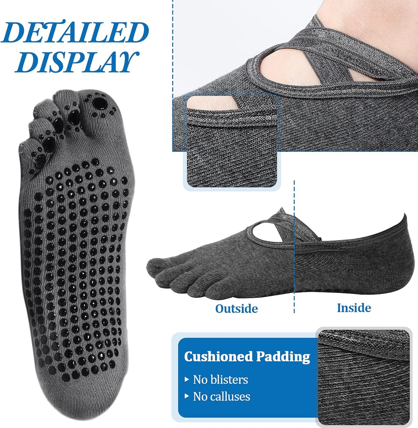SATINIOR 7 Pairs Yoga Toe Socks with Grip Women Non Slip Sticky Full Toe Socks for Pilates, Ballet, Dance, Barefoot (Multi Colors)