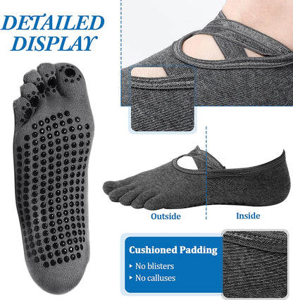 SATINIOR 7 Pairs Yoga Toe Socks with Grip Women Non Slip Sticky Full Toe Socks for Pilates, Ballet, Dance, Barefoot (Multi Colors)