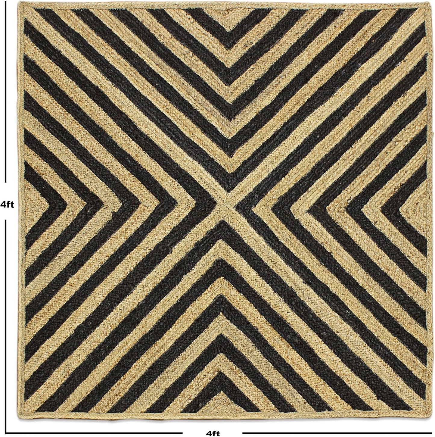 Scalloped Edge Kilim Rug 3' Square Rug Beige & Multicolor Cape Cod Design Carpet Thick 0.27 inches Hand Braided Jute Flatweave Indoor Outdoor Use Rugs for Bedroom, Kitche, Yoga Mat