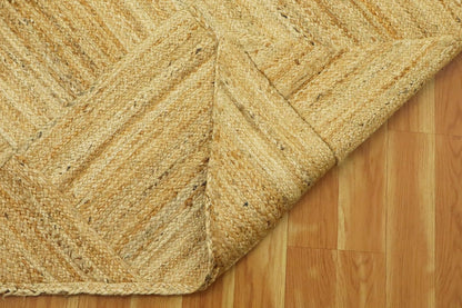 Hand Braided Jute 4 Ft Square Kilim Rug Flatweave Pink Geometric Pattern Jute Sisal Rug, Thick 0.27 Inch Indoor Outdoor Carpet for Kitchen, Bedside, Yoga Mat - Colors A