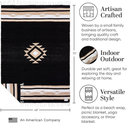 Mexican Blanket by Laguna Beach Textile Co - Beach, Yoga, Camping, or Decorative Throw Blanket - Traditional Handmade Serape (Ivory)