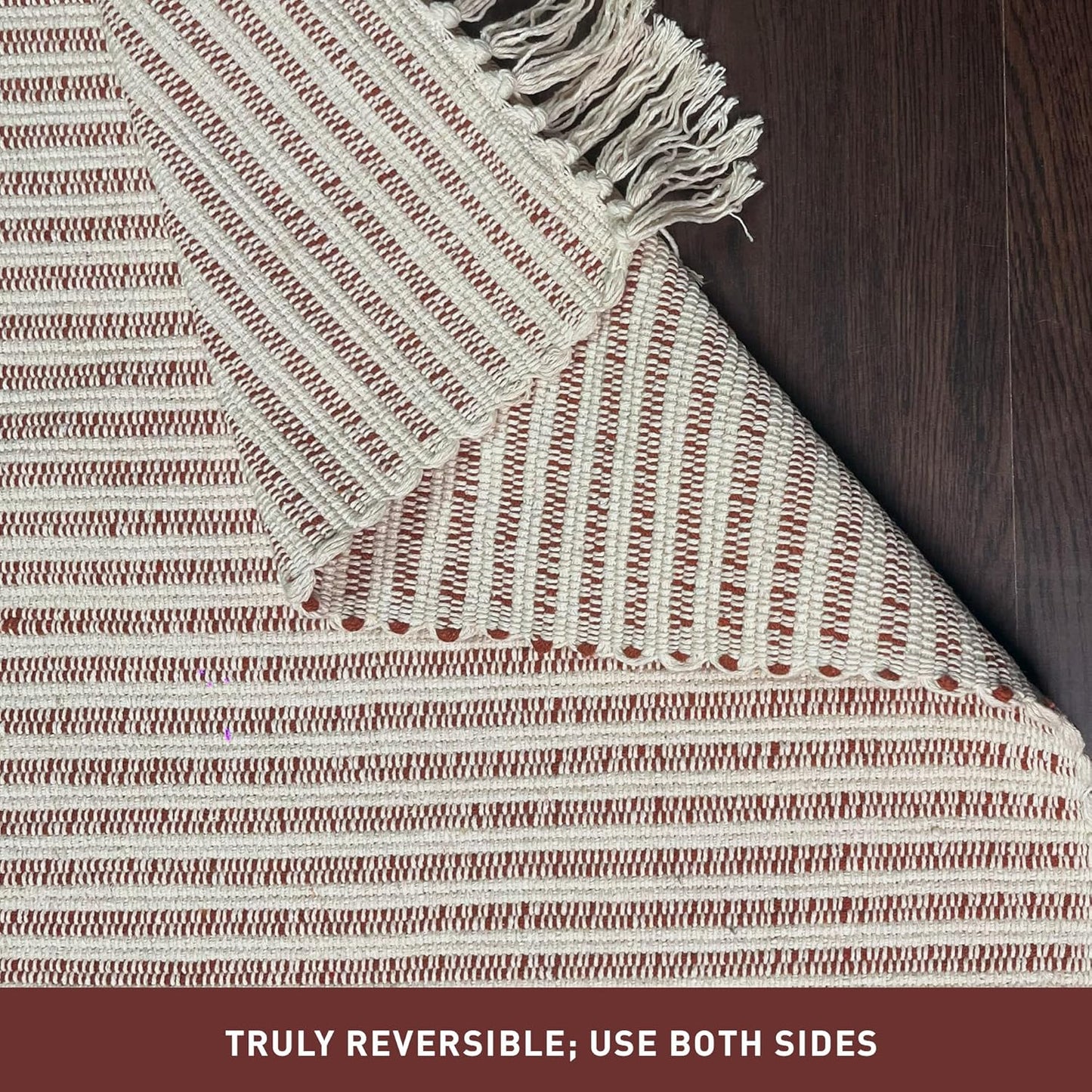 Chardin home Beige & Ivory Providence Runner 2.5x8 feet |Hand Woven Farmhouse Rug with Hand Knotted Fringes|Great in Kitchens entryways Hallways Bathrooms Meditation Yoga Mat|Reversible Cotton Rug