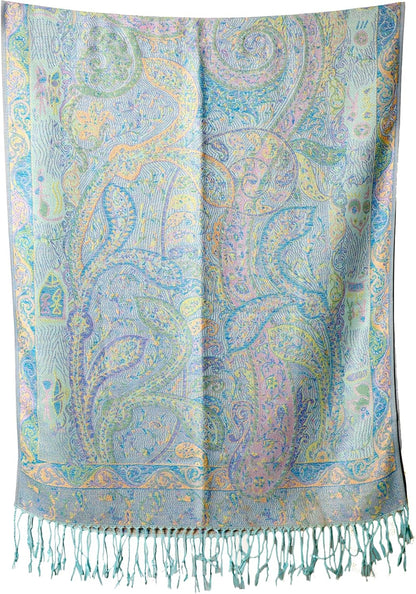 Achillea Reversible Paisley Pashmina Rave Scarf – Exotic Indian Shawls and Wraps for Evening Dresses, Festivals, All Seasons - Colors B