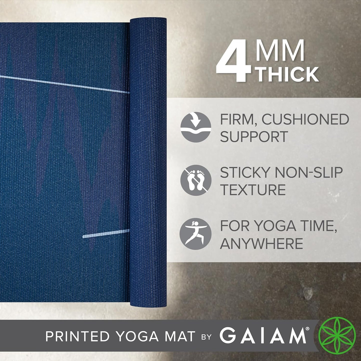Gaiam Print Yoga Mat, Non Slip Exercise & Fitness Mat for All Types of Yoga, Pilates & Floor Exercises