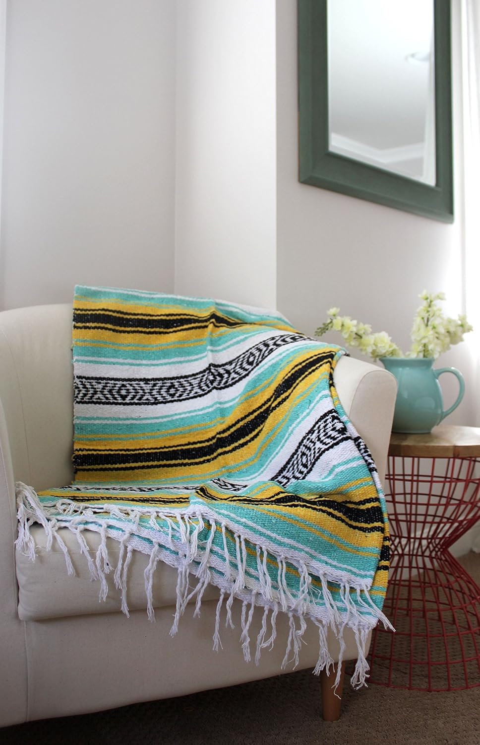 Del Mex Classic Mexican Blanket, Large Authentic Woven Falsa Throw (70"x50"), Artisan Southwest Décor for Beach, Yoga, Outdoors (Lavender)