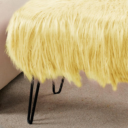 Home Soft Things Green Mongolian Faux Fur Ottoman, Desert Sage, 19'' x 13'' x 17'', Cozy Plush Fluffy Ottoman Foot Rest Stool for Living Room Bedroom Entryway Makeup Bench End of Bed Home Décor