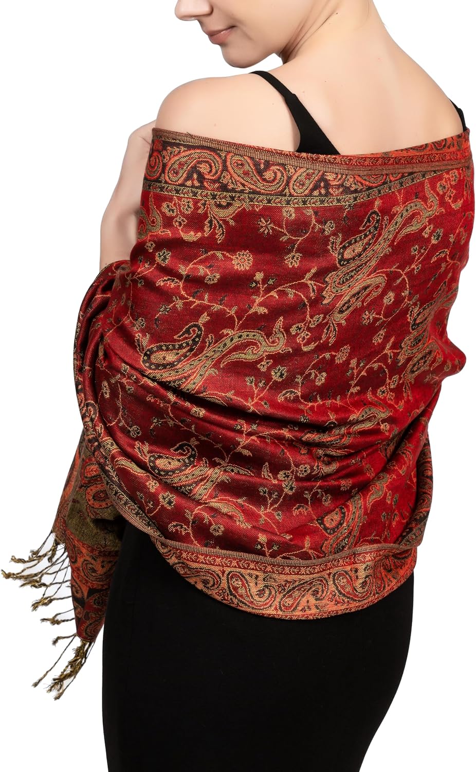 Achillea Reversible Paisley Pashmina Rave Scarf – Exotic Indian Shawls and Wraps for Evening Dresses, Festivals, All Seasons - Colors B