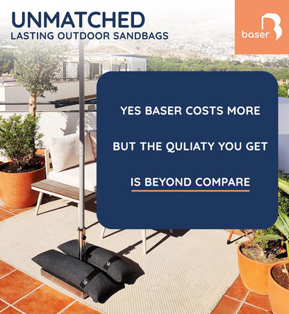 Baser Original Sandbags Fillable Weight Bags for Patio Umbrella Bases, Weather Resistant Recycled Polyester for Outdoor Furniture Windproof Stability