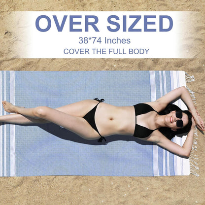Genovega Oversized Turkish Beach Towels 74"x38" Thin Quick Dry Sand Free Pool Swim Bathing Towel Extra Large Blanket Adult Travel Essentials Cruise Accessories Must Haves Summer Light Blue Stuff