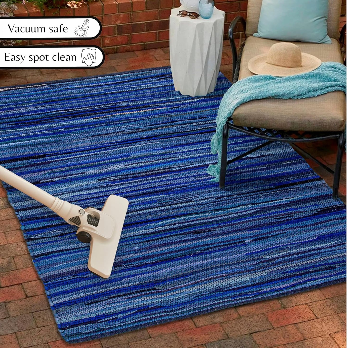 Ramanta Home 100% Cotton Chindi Hosiery Rug 24x36 Inch - Dark Multi, Farmhouse Reversible Soft Bohemeian Rugs Ideal for Entryways, Kitchen, Bedroom | Durable Lightweight Handmade Accent Doormat