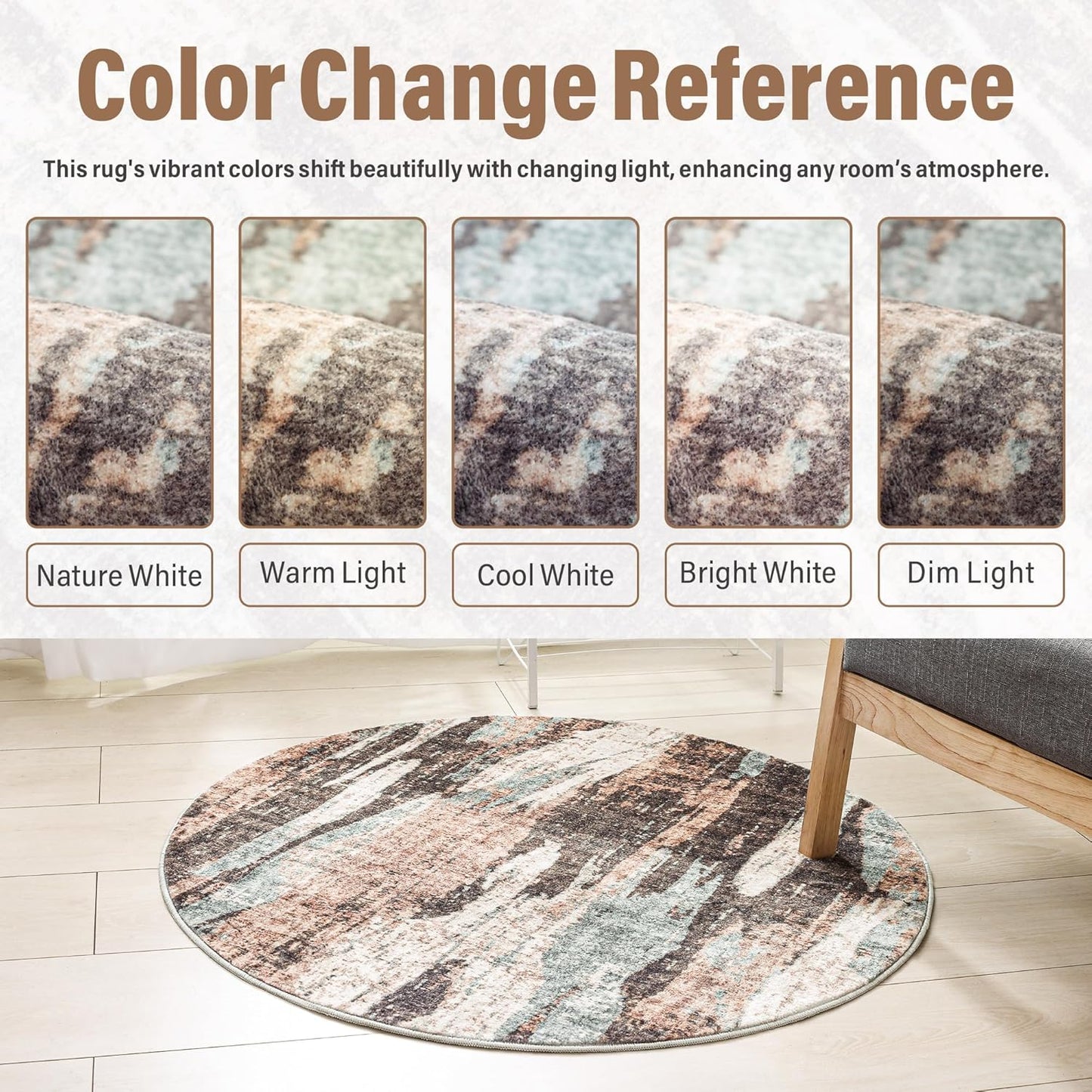 Carvapet 4ft Washable Round Rugs, Modern Abstract Circle Rug, Non Slip Rubber Backing Foldable Low Pile Carpet for Living Room Bedroom, 4ft Red/Orange Rug