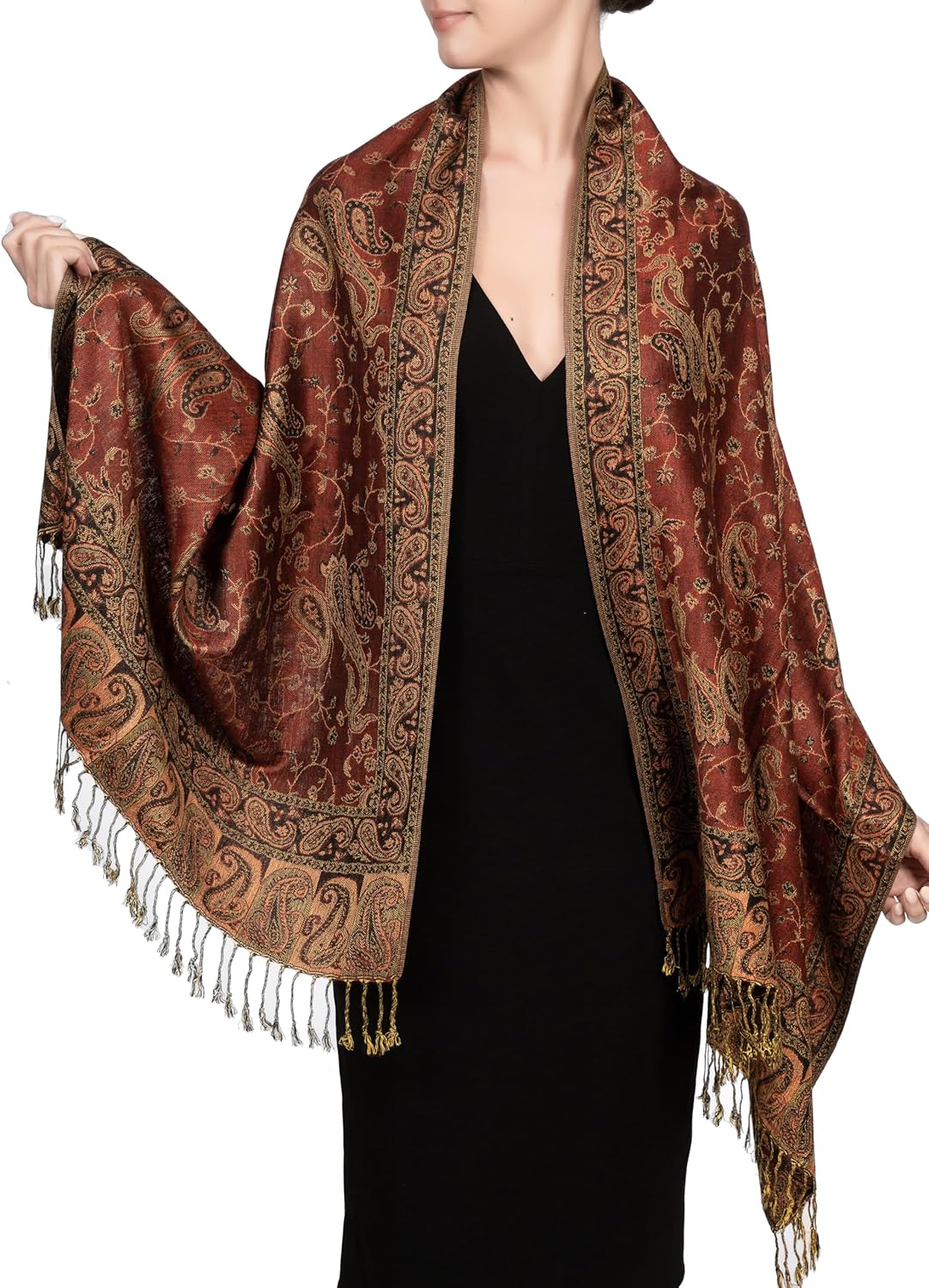 Achillea Reversible Paisley Pashmina Rave Scarf – Exotic Indian Shawls and Wraps for Evening Dresses, Festivals, All Seasons - Colors A