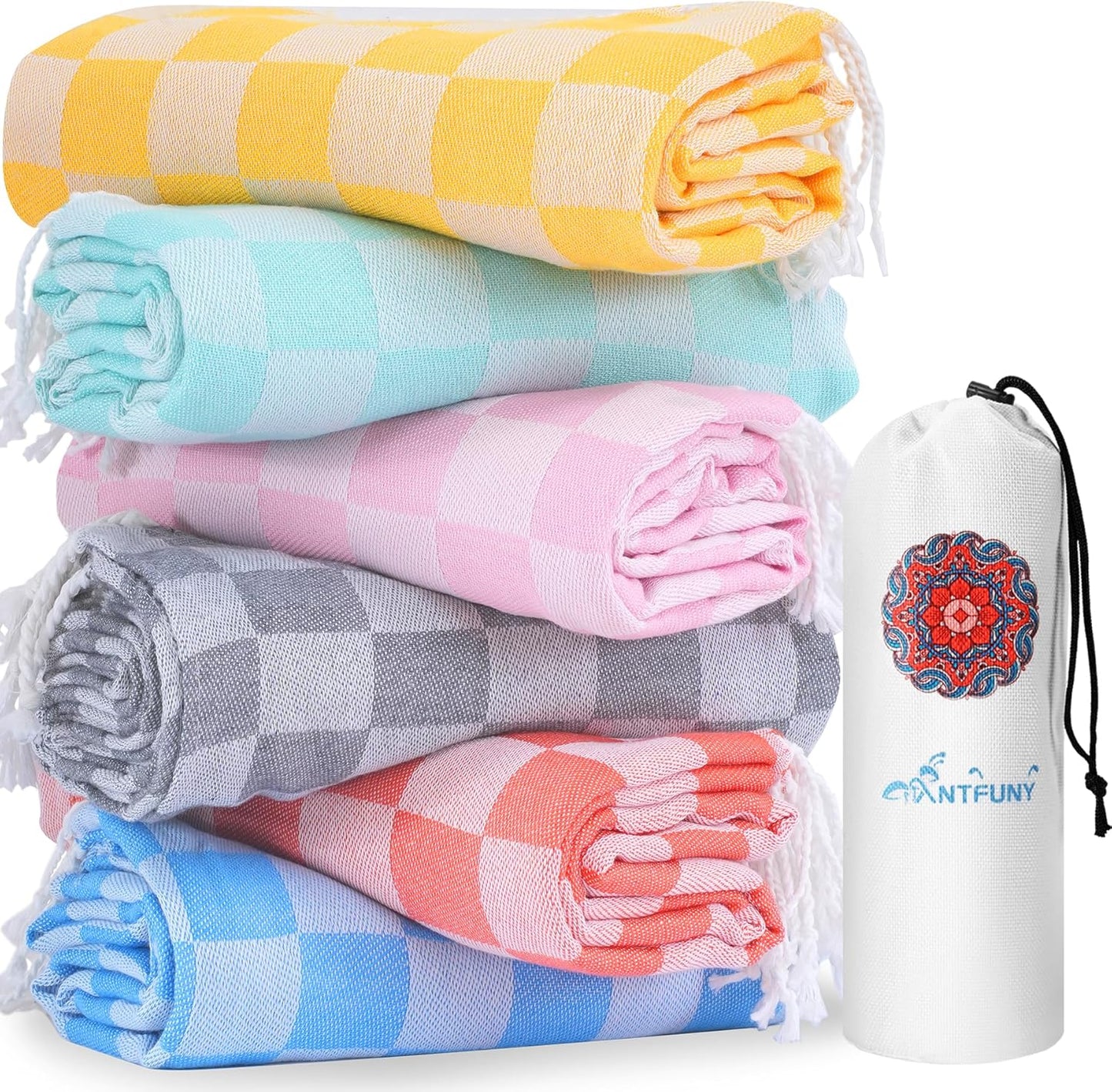 Antfuny Turkish Beach Towels Vacation Essentials Quick Dry Sand Free Oversized Bath Pool Swim Towel Extra Large XL Blanket Adult Travel Cruise Accessories Must Haves Clearance Stuff Necessities - Colors A