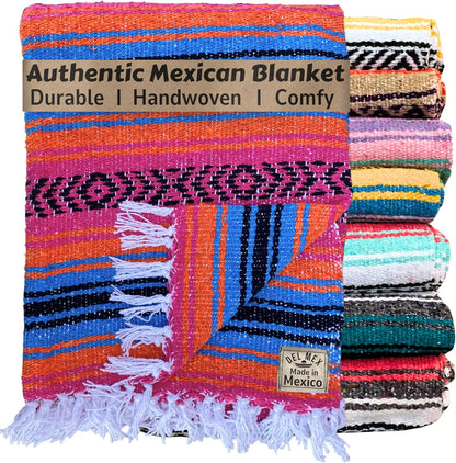 Del Mex Classic Mexican Blanket, Large Authentic Woven Falsa Throw (70"x50"), Artisan Southwest Décor for Beach, Yoga, Outdoors (Lavender)
