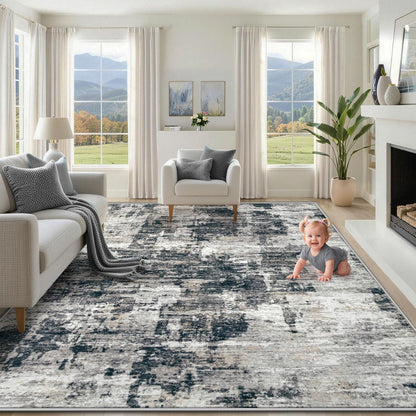 XLUEZ 8x10 Area Rugs for Living Room, Washable Modern Abstract Large Area Rug Neutral Soft Non Slip Kids Rug Stain Resistant Indoor Carpet for Bedroom Nursery Dining Children's Room(Blue, 8'x10')
