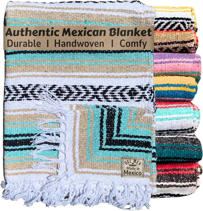Del Mex Classic Mexican Blanket, Large Authentic Woven Falsa Throw (70"x50"), Artisan Southwest Décor for Beach, Yoga, Outdoors (Lavender)