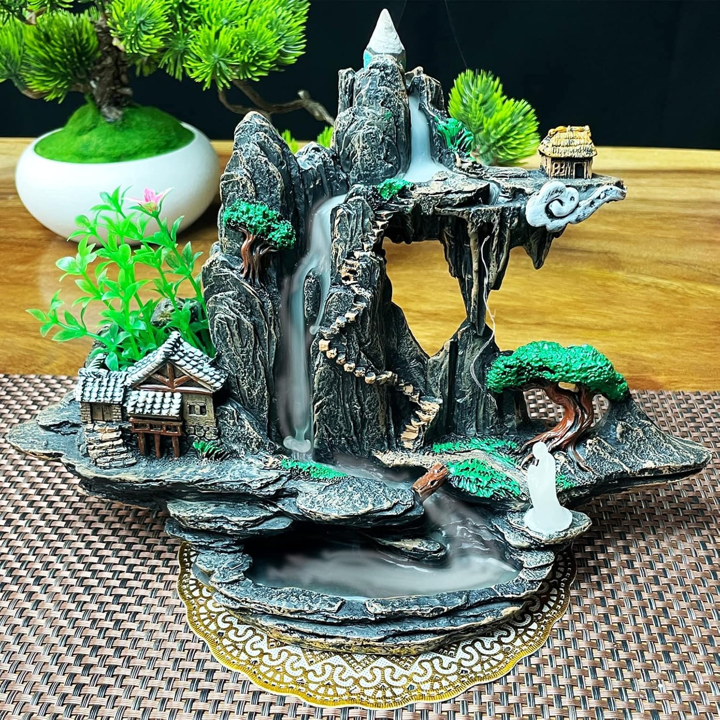 Mountain Waterfall Incense Burner，Backfall Incense Holder River, Incense Falls Meditation Decor for Room with Upgrade Incense Cones and Accessories (Mountain)