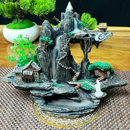 Mountain Waterfall Incense Burner，Backfall Incense Holder River, Incense Falls Meditation Decor for Room with Upgrade Incense Cones and Accessories (Mountain)