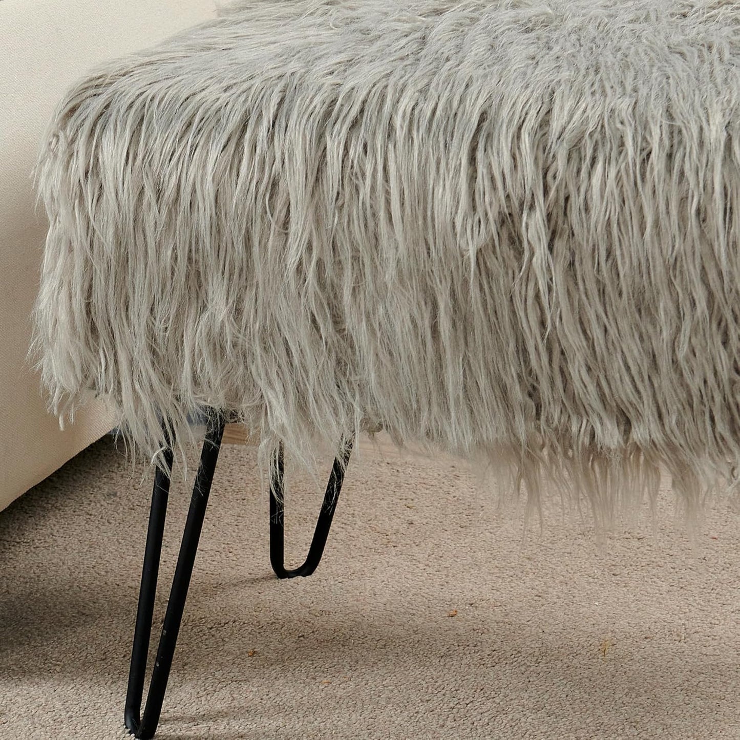 Home Soft Things Green Mongolian Faux Fur Ottoman, Desert Sage, 19'' x 13'' x 17'', Cozy Plush Fluffy Ottoman Foot Rest Stool for Living Room Bedroom Entryway Makeup Bench End of Bed Home Décor
