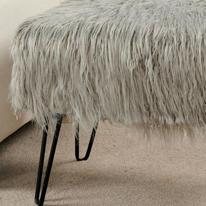 Home Soft Things Green Mongolian Faux Fur Ottoman, Desert Sage, 19'' x 13'' x 17'', Cozy Plush Fluffy Ottoman Foot Rest Stool for Living Room Bedroom Entryway Makeup Bench End of Bed Home Décor