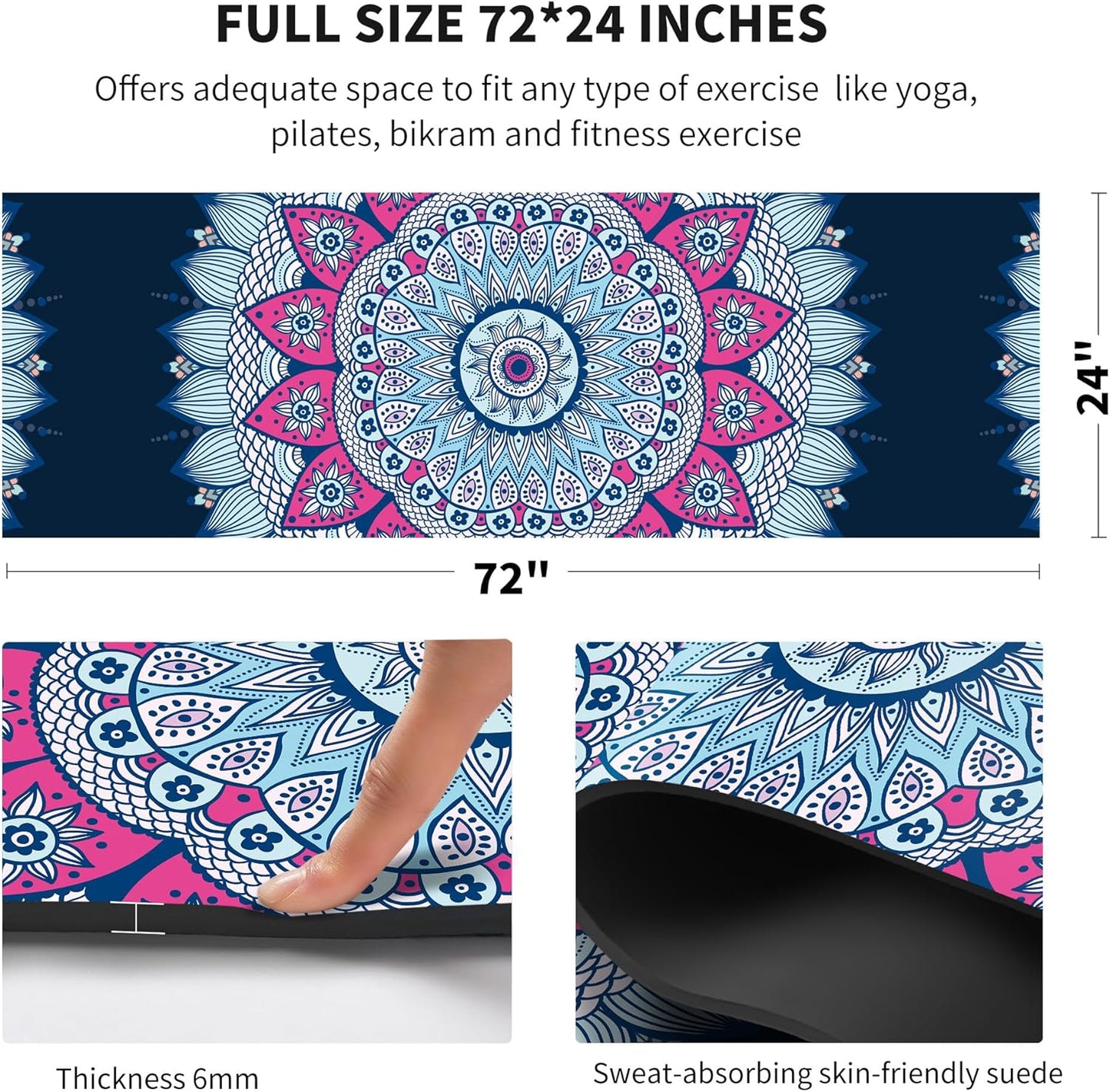 nuveti Yoga Mat Print Extra Thick TPE Non Slip Fitness Exercise Mat with Carrying Bag,72"x24" Extra Thick 6MM Exercise & Workout Mat for Yoga, Pilates Fitness and Floor Exercises - Colors A