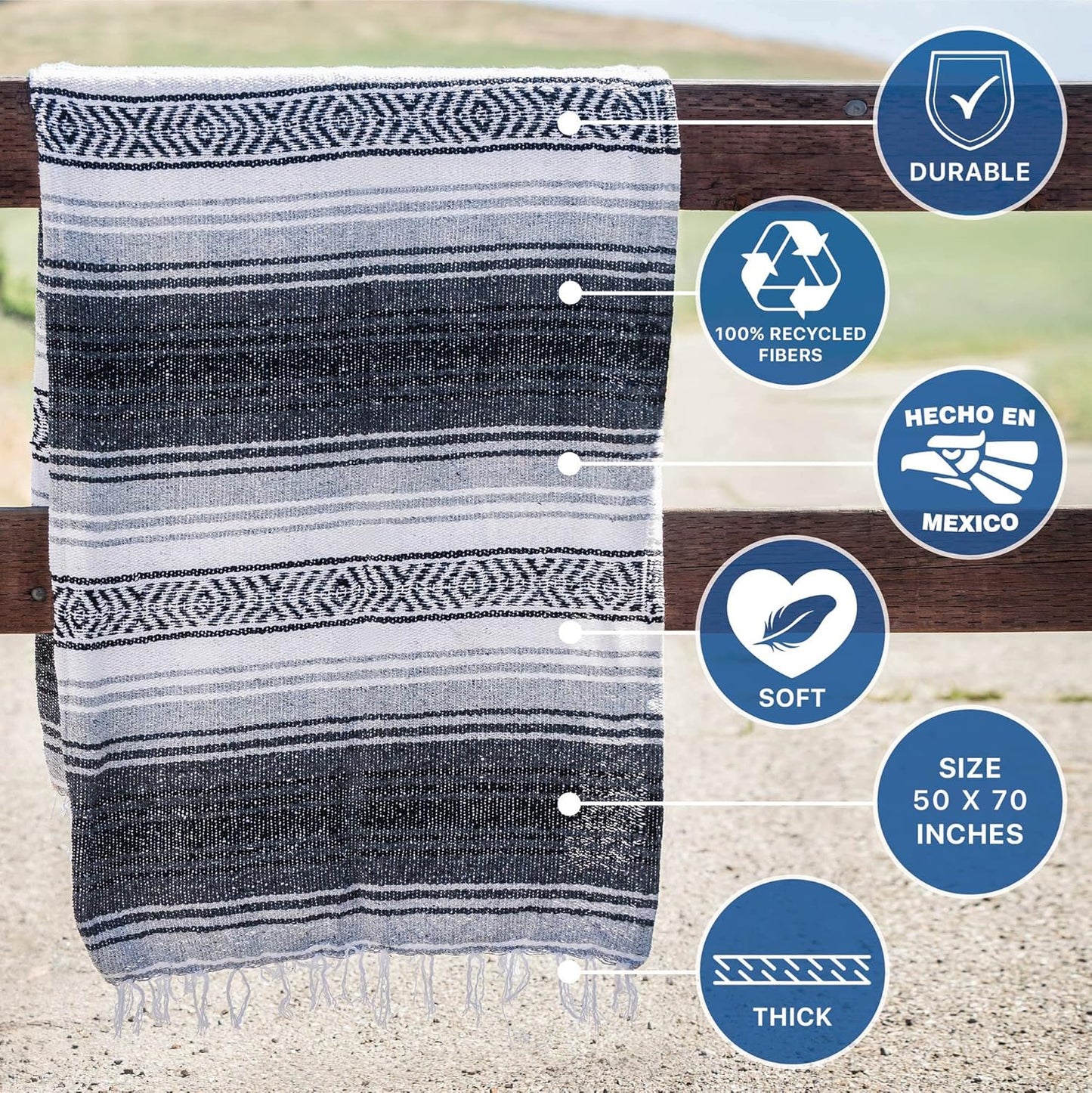 Benevolence LA Authentic Handwoven Mexican Blanket | Yoga Blankets, Outdoor, Picnic, Beach, Camping | Equestrian Saddle | Serape 50x70 inches - Coral, Pack of 1