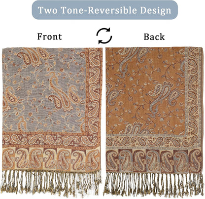 Ciormis Two Tone Silky Paisley Pashmina Shawl Scarf,Soft Women's Rave Jacquard Pashminas Wrap Scarves