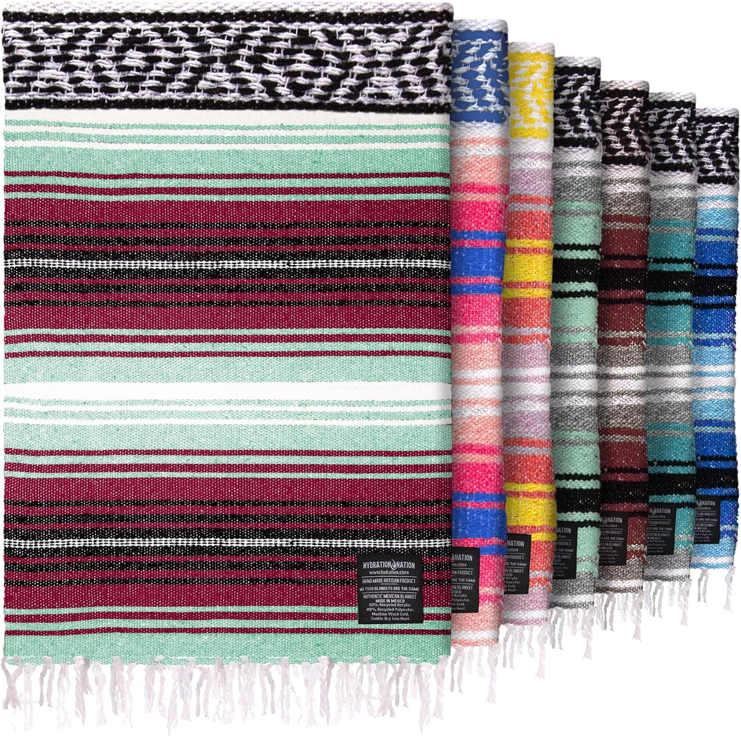 Hydration Nation Authentic Large Handwoven Mexican Blanket - Soft Yoga - Durable Serape - Lightweight Falsa, Beach, Camping, Picnic, Outdoor 70"x50" - Mandarin
