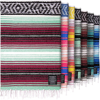 Hydration Nation Authentic Large Handwoven Mexican Blanket - Soft Yoga - Durable Serape - Lightweight Falsa, Beach, Camping, Picnic, Outdoor 70"x50" - Mandarin