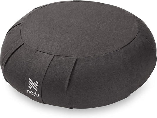 Zafu Meditation Cushion, 15" Round Buckwheat Yoga Pillow with Organic Cotton Cover - Gray