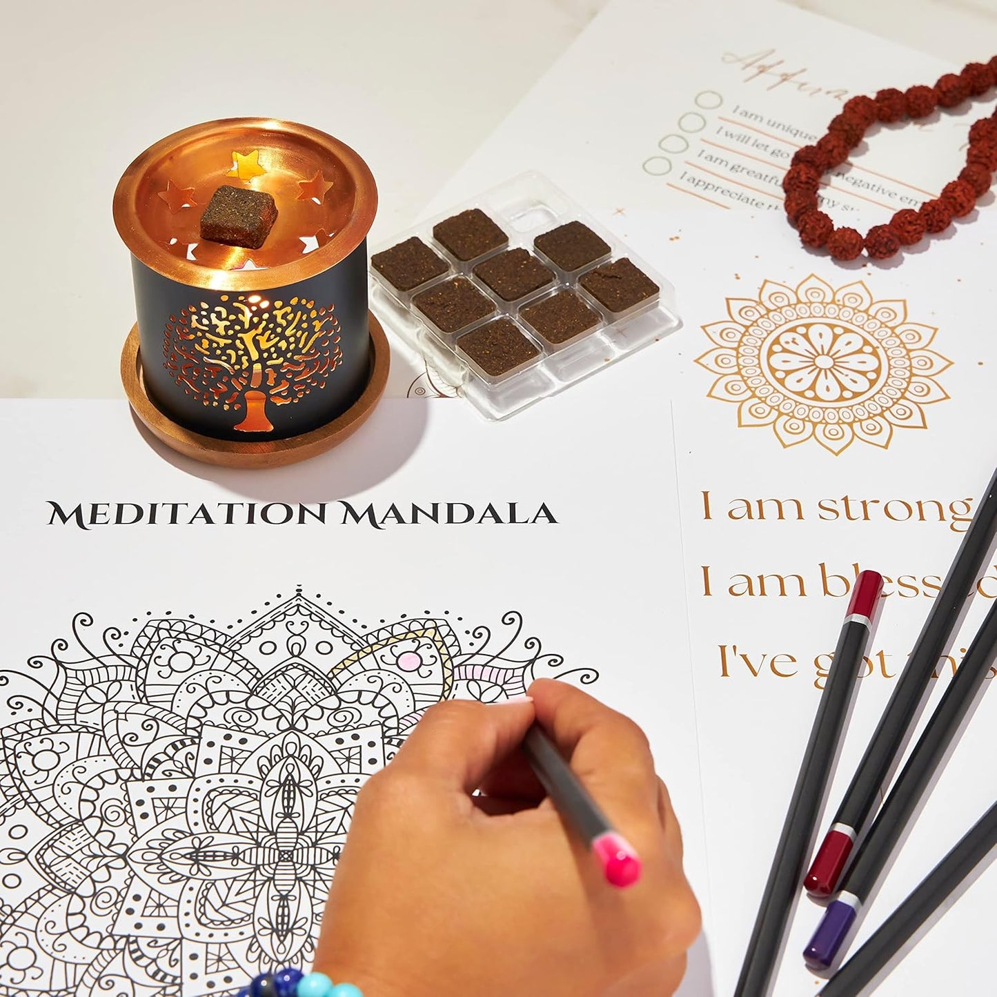 7 Chakra Incense Brick Gift Set by Aromafume | 14 Bricks & Tree of Life Exotic Burner | Smokeless Incense Set for Chakra Balance | Yoga & Meditation Gifts | Incense Kit for Plexus, Root & More