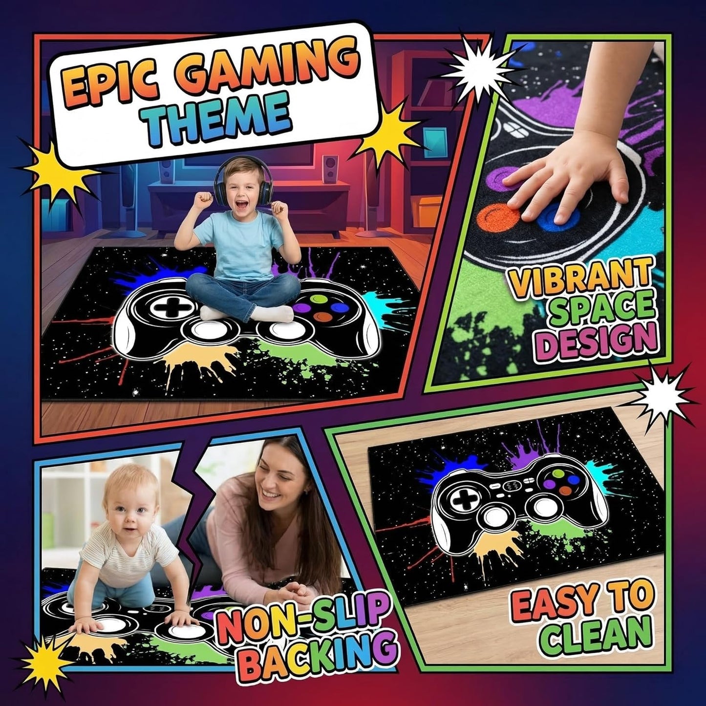 Game Controller Rugs for Bedroom Boys Living Room Gamer Gamepad Red Carpets Floor Mat Player Indoor Mats Gaming Art Design Home Decor Crystal Doormat Yoga Mats 3'x5'