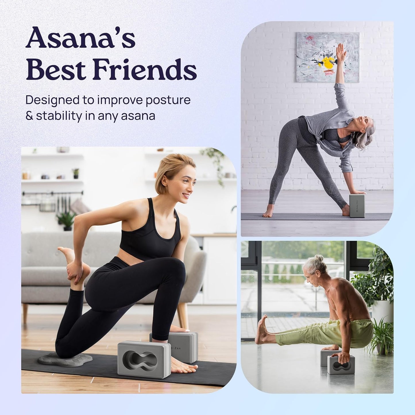Deep-Zen® Yoga Blocks Wrist Support; Yoga Blocks 2 Pack with Knee Pads and Strap to Put Less Weight on Wrists; Durable, Versatile Yoga Brick Exercise Block Set, Blocks Yoga