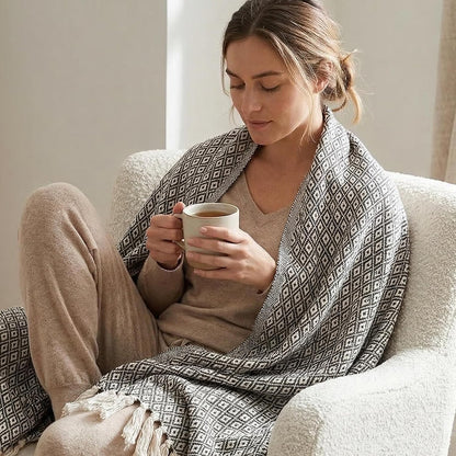 Americanflat 50x60 Throw Blanket - Soft and Breathable Cotton Throw Blanket for Couch, Bed, Chair - Decorative Blankets Perfect for Home or Outdoor Use - Navy Blue and White Double Diamond Design